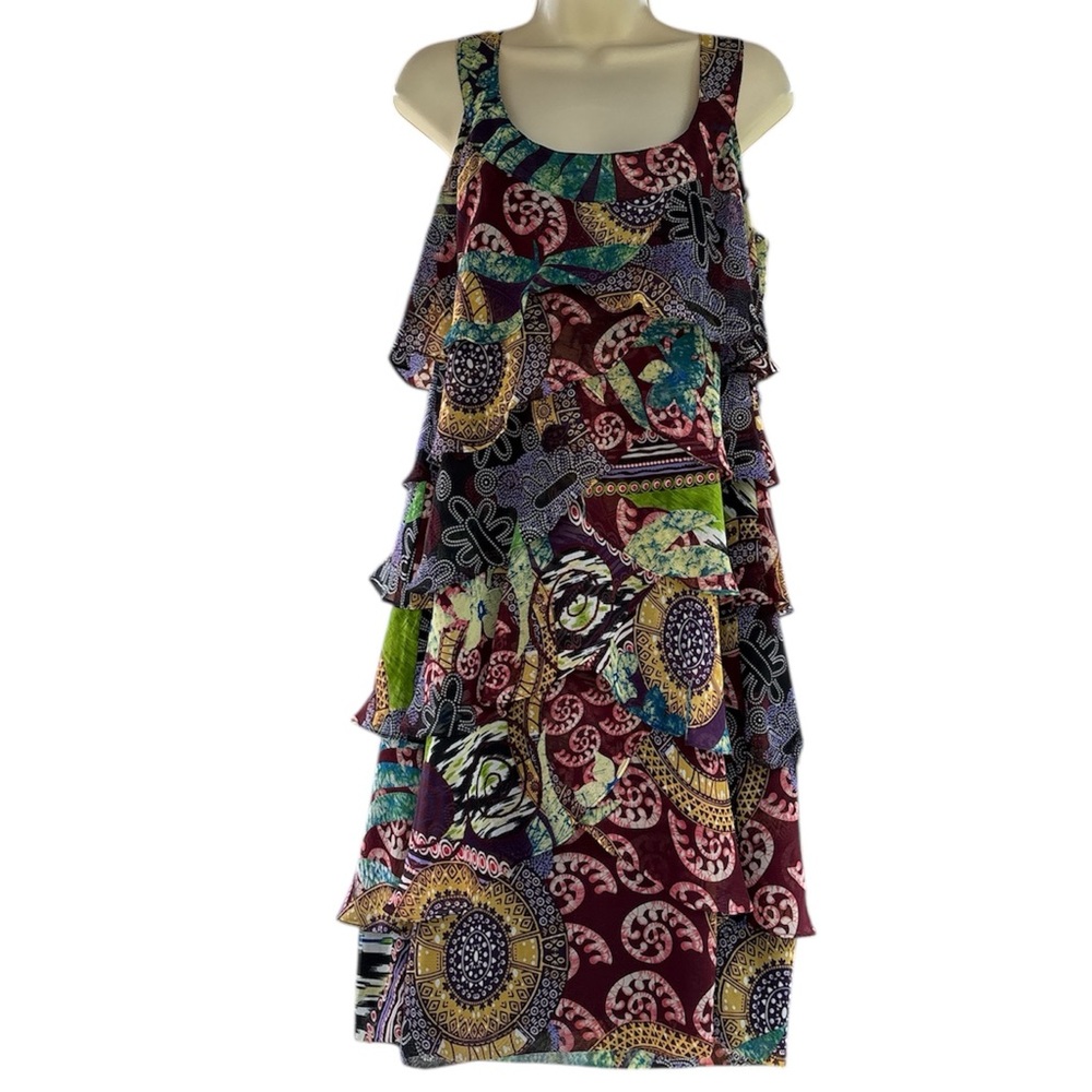 Vintage Robbie Bee  Women's Tiered Multicolor Sleeveless Halter Dress Size 14